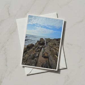 Rocky Coastline Card, Coastal Landscape, Seaside Rock Pools, Blue Sky Ocean A6 Card