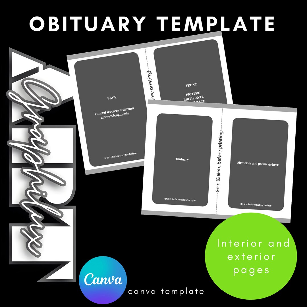 Obituary Template Canva Template Easy to Use Etsy