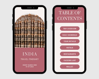 Mobile Travel Itinerary Template, Travel Planner, Digital Template Download, Editable on Canva, Printable, Travel Guide India