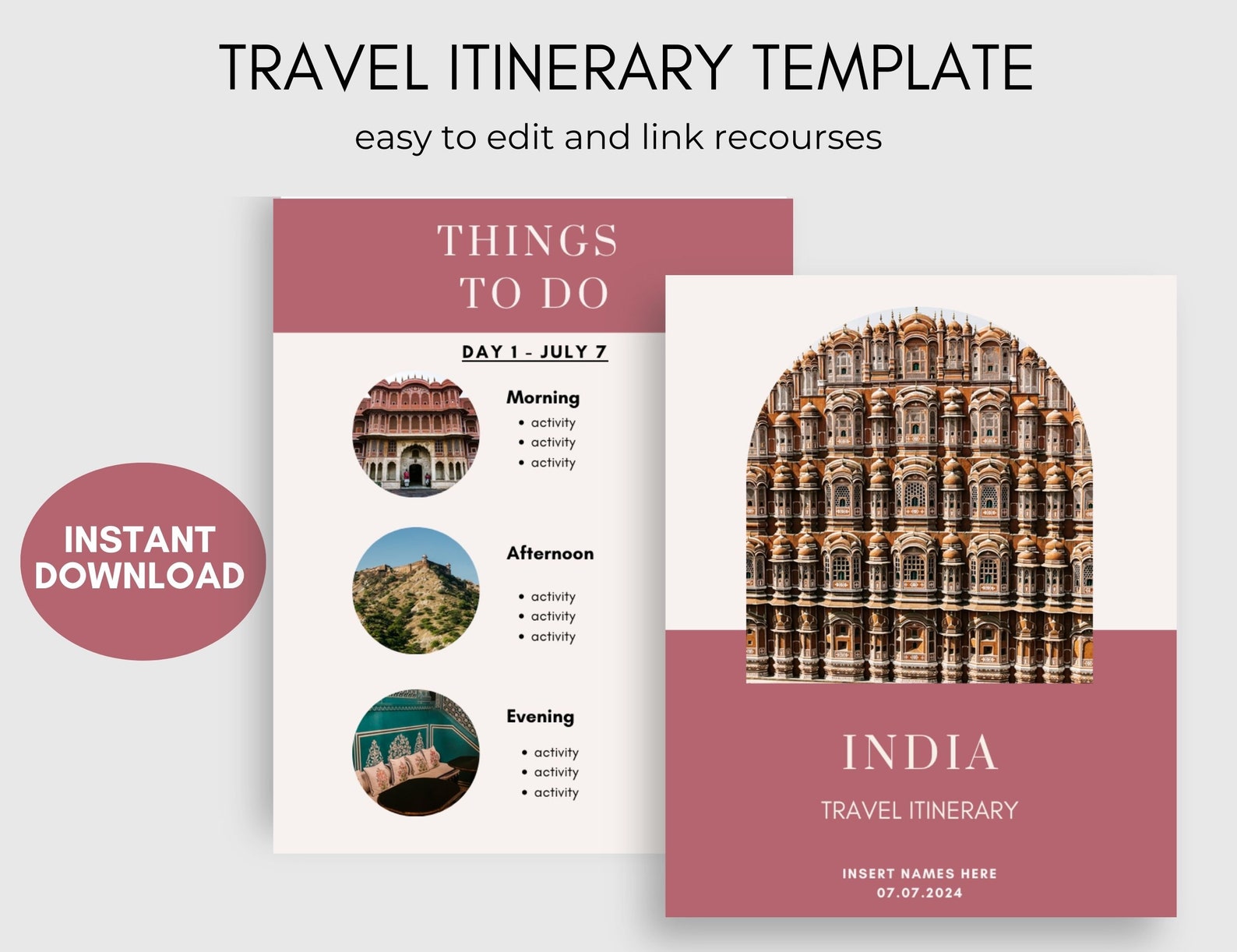 Travel Itinerary Template, Travel Planner, Digital Template Download ...