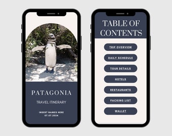 Mobile Travel Itinerary Template, Travel Planner, Digital Template Download, Editable on Canva, Printable, Travel Guide Patagonia