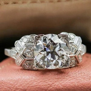 Vintage Engagement Ring, Moissanite Engagement Ring, 935 Argentium Silver Ring, 2Ct Art Deco Wedding Ring, Antique Ring, Wedding Ring