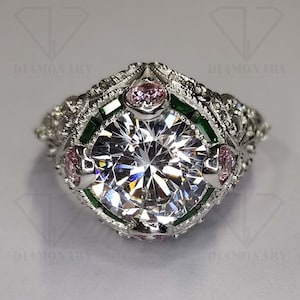 Circa 1890&#39;s Old Moissanite Ring, 925 Silver Ring,  Art Deco Ring, Antique Edwardian Ring, Vintage Engagement Ring,  935 Argentium Silver