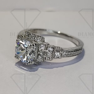 Circa 1890s Vintage 2.00 Ct White Round Diamond Engagement Ring In 935 Argentium Silver Edwardian Ring Art Deco Ring Antique Engagement Ring