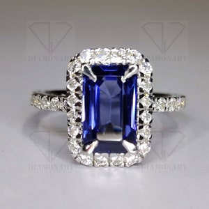 1900s Vintage Blue Sapphire Engagement Ring, Retro Vintage Halo Ring, 935 Aregtnium Silver Ring, Rectangle Halo Ring, 925 Silver Ring