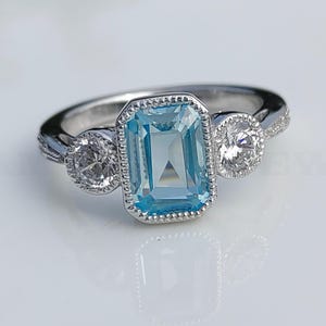 Ethical Retro Edwardian Art Deco Aquamarine Engagement Ring, Art Nouveau 2Ct Aquamarine Vintage Engagement Ring, 935 Argentium Silver Ring