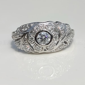 Estate Vintage Old European Art Deco Ring In 935 Argentium Silver, Art Deco Engagement Ring, Antique Rings, Mid-Century Wedding Rings