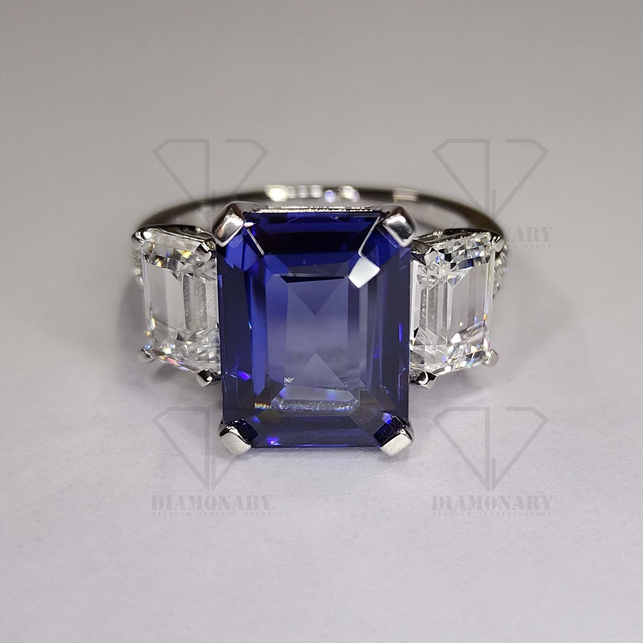 Anello 3 Pietre Zaffiro 3 Carati - Argento Sterling 925 - Donna Taglie 5-10