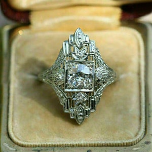 1890s Antique Vintage Filigree 2.10 Ct Old European Diamond Wedding Engagement Ring In 935 Argentium Silver, Edwardian Ring Vintage Jewelry