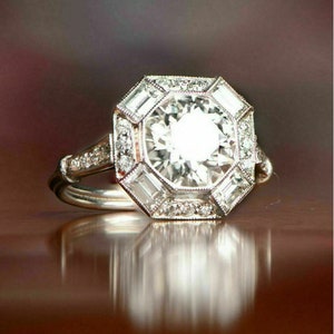 Vintage Bezel 1890s 2.20ct Antique Round Cut Diamond Art Deco Ring, Edwardian Engagement Ring,  935 Argentium Silver Womens Vintage Ring