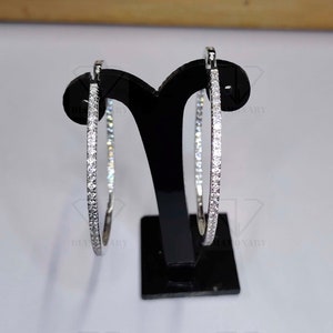 Women&#39;s Fine Jewelry Round Hoop Earrings, 925 Silver Earrings, Daily Wear Large Earrings, 935 Argentium Silver Diamond Hoop Earrings