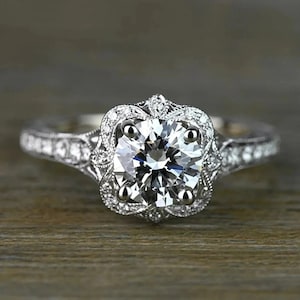 1890s Antique 2.10 Ct Old European Diamond Wedding Engagement Ring In 935 Argentium Silver, Edwardian Ring, Vintage Engagement Ring