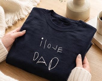 Custom embroidered your OWN HANDWRITING hoodie sweater tshirt, line art , children writing, handwriting gift , anniversary , fathers day