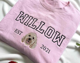 Custom Dog Hoodie Embroidered Dog Name, Varsity Personalized Pet Face Sweatshirt from Your Photo, Varsity Style Hoodie,Gifts for Dog Owners