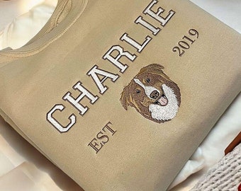 Custom Dog Hoodie Embroidered Dog Name, Varsity Personalized Pet Face Sweatshirt from Your Photo, Varsity Style Hoodie,Gifts for Dog Owners