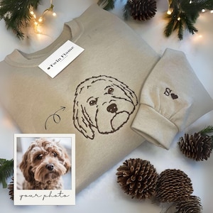 Custom embroidered pet portrait hoodie sweater, dog, line art graphic portrait , special gift, memory, pet condolences, loss gift, loved one