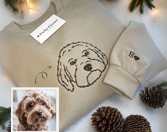 Custom embroidered pet portrait hoodie sweater, dog, line art graphic portrait , special gift, memory, pet condolences, loss gift, loved one
