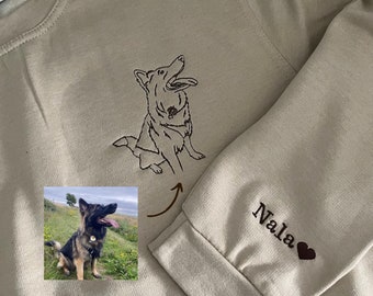 Custom embroidered pet portrait hoodie sweater, dog, line art graphic portrait , special gift, memory, pet condolences, loss gift, loved one