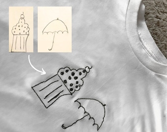 Personalizado bordado seu PRÓPRIO DESENHO suéter com capuz camiseta, arte de linha, escrita infantil, presente de caligrafia, aniversário de retrato personalizado,