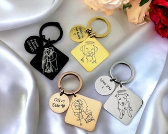 Custom Line Art Square Keychain | Personalised Drawing Keychain | Laser Engraved Photo Keyring | Spicy Gift