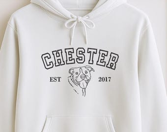 Custom Dog Hoodie Embroidered Dog Name, Varsity Personalized Pet Face Sweatshirt from Your Photo, Varsity Style Hoodie,Gifts for Dog Owners