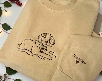 Custom embroidered pet portrait hoodie sweater, dog, line art graphic portrait , special gift, memory, pet condolences, loss gift, loved one