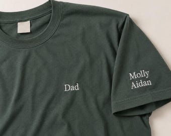 Custom Dad Short Sleeve Shirt - Customize Embroidery - Children Name Short Sleeve - Name - Custom Kids Name - Sleeve Embroidery