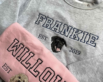 Custom Dog Hoodie Embroidered Dog Name, Varsity Personalized Pet Face Sweatshirt from Your Photo, Varsity Style Hoodie,Gifts for Dog Owners
