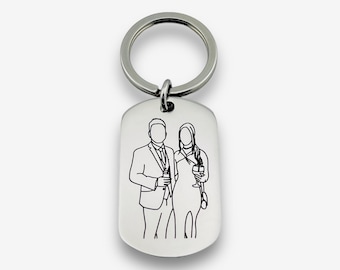 Personalised Line Art Flat Bar Keychain | Custom Drawing Keychain | Laser Engraved Photo Keyring | Spicy Gift
