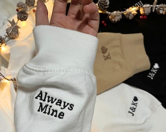 Custom personalised embroidered hoodie or sweatshirt sleeve embroidery couple gifts anniversary birthday wedding gift matching hoodies