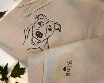 Custom embroidered pet portrait hoodie sweater, dog, line art graphic portrait , special gift, memory, pet condolences, loss gift, loved one