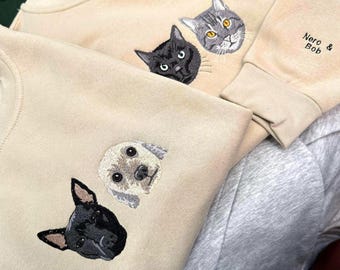 Custom Pet Portrait Embroidered Hoodie: Personalized Pet Name Sweatshirt