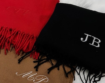 Lenço bordado de luxo personalizado - Lenço de inverno - Presente de Natal personalizado - Lenço de Natal - Cinza - Preto - Bege - Vermelho - Marinho