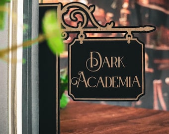 Bookshelf genre sign Dark Academia made of wood – shelf divider for book lovers gift idea for bookworms vintage library decor