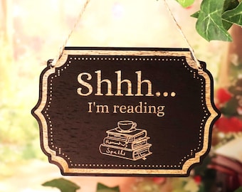 Book Lover Gift | Reading Nook Decor Sign | Rustic "Shhh I'm Reading" Wooden Sign for Book Nook