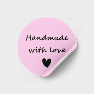 15 adesivi fatti a mano con amore | Adesivo rosa | Adesivo | Adesivi di ringraziamento | Etichette | Adesivi | cuore | Grazie | Rosa |