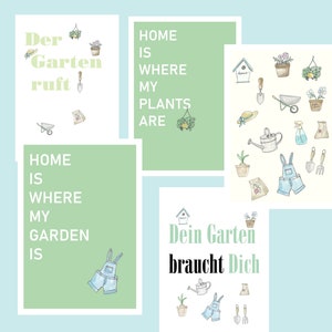Juego completo de 5 carteles de jardín, carteles de naturaleza A4/A3/A2, ilustración de plantas, bellas artes, descarga digital, frases inspiradoras