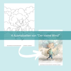 Coloring Pages - The Little Wind - 4 Coloring Pages for Children - Digital Download Coloring Book to Print and Color Yourself