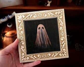 Miniature ghost cute acrylic painting original cottagecore gothic art vintage painting spooky victorian halloween decor dark academia