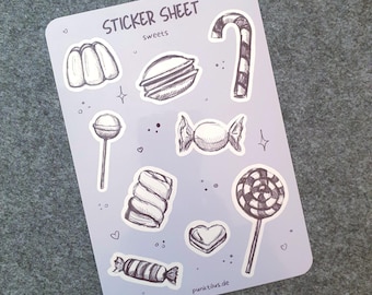 Sticker Sheet Sweets | Candy Stickers in Sketch Style on Glossy Paper for Planners, Scrapbooking and Bullet Journals