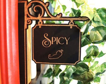 Spicy Book Genre Sign made of wood – handmade shelf divider, black and gold decoration and organizational aid for your bookshelf
