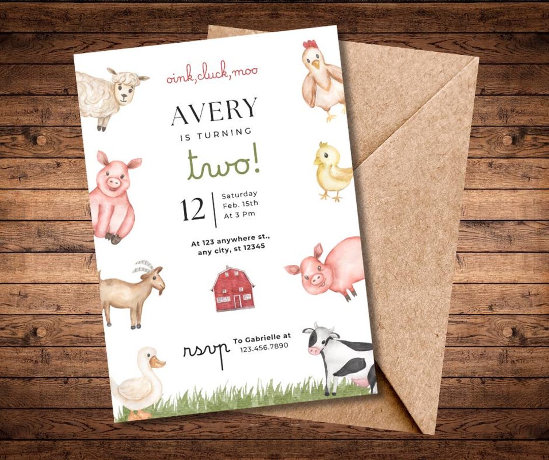 Farm Animals Birthday Invitation - Oink Cluck Moo - 2nd Birthday Party ...
