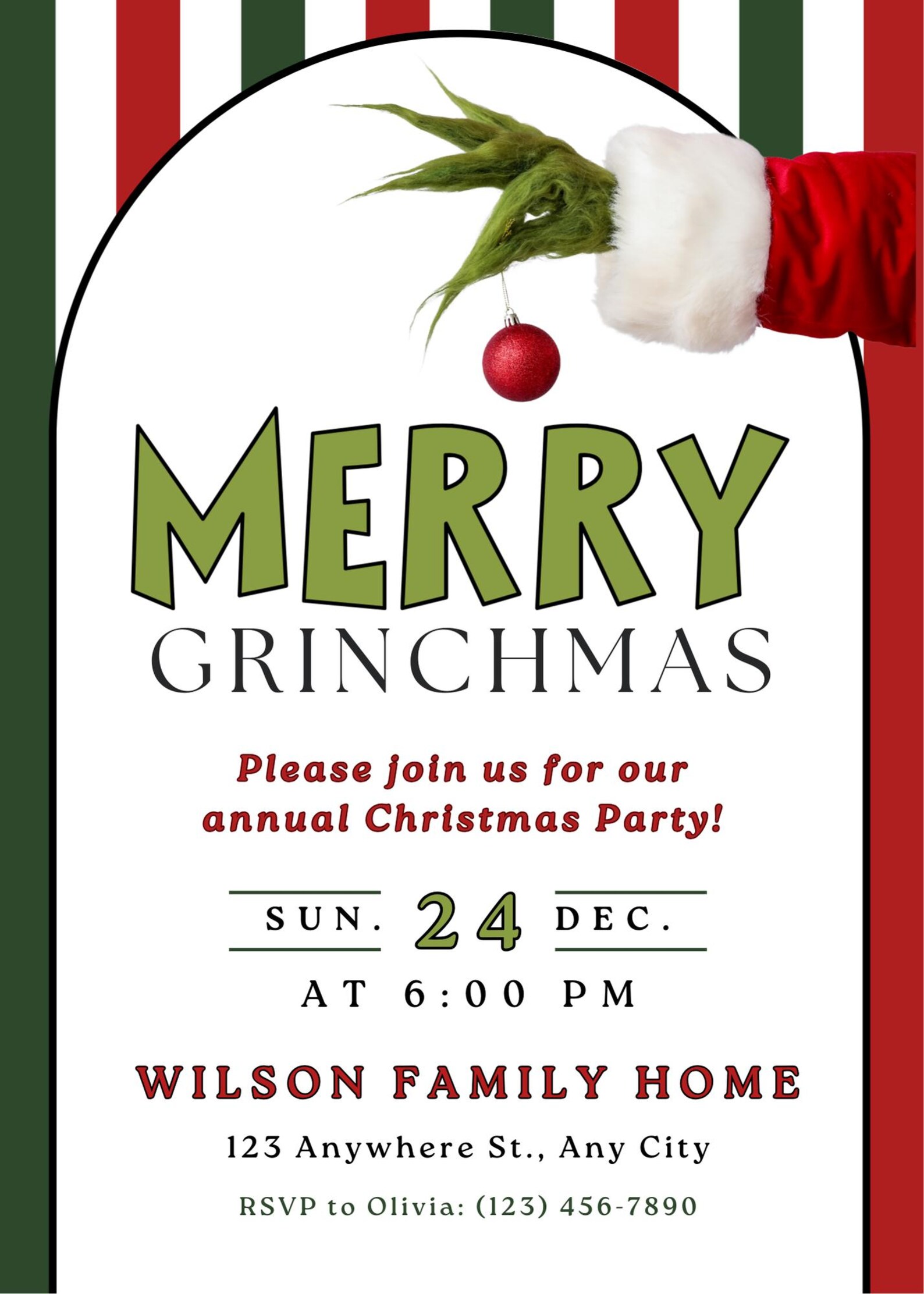Grinch Christmas Party Invitation: Editable Template (digital Download ...