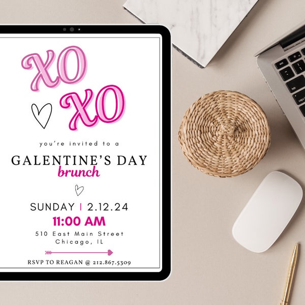 Galentine's Day Party Invitation, XOXO Girls Valentine's Party Brunch Invite, Editable Mobile Invite, Instant Download Digital Template