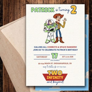 Two Infinity & Beyond Toy Story Theme 2nd Birthday Party Invitation