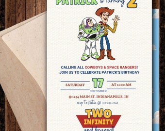 Two Infinity & Beyond Toy Story Theme 2nd Birthday Party Invitation