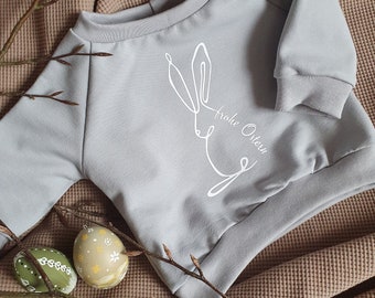 Easter sweater for children and babies, Onelineart bunny, Easter bunny, Happy Easter, Easter outfit made of organic cotton, children's sweater for Easter