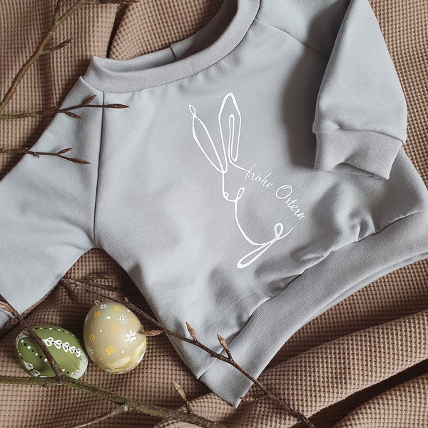 Osterpullover für Kinder und Babys, Onelineart Hase, Osterhase, Frohe Ostern, Osteroutfit aus Biobaumwolle, Kinderpullover für Ostern