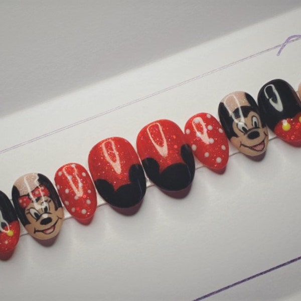 Mickey & Minnie Style Hand Painted Press-On Nails