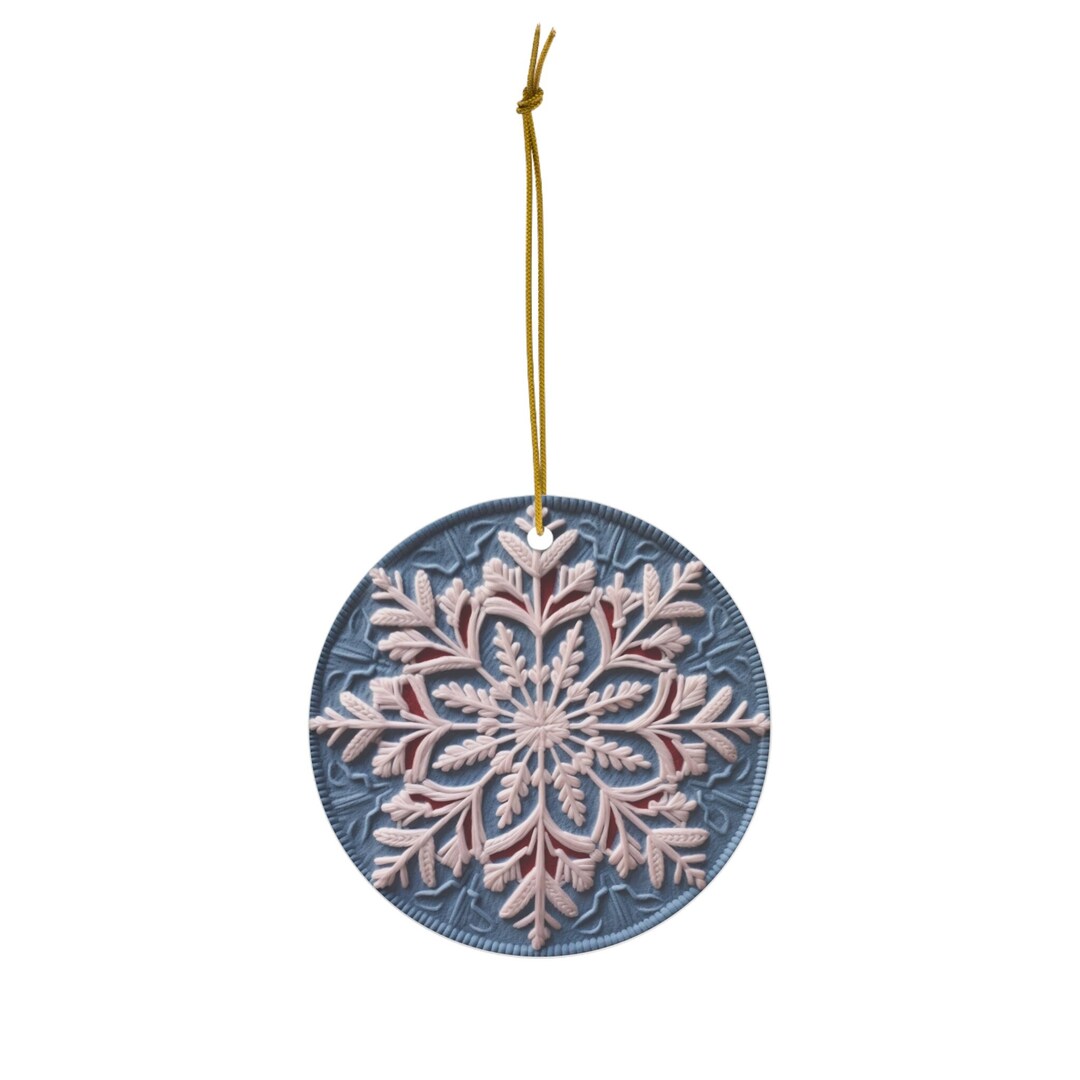 Christmas Embroidery Effect Ceramic Ornament, Tree Decoration, Stocking